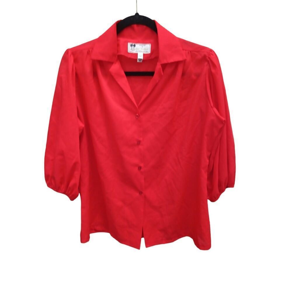 Vintage 1970's NWT Carefree Fashions Red 3/4 Sleeve Button Up Size M